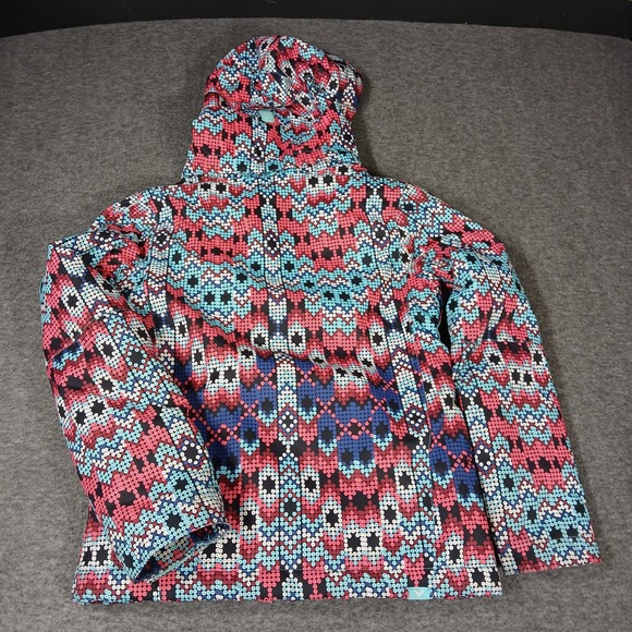 Roxy Girls DryFlight 10K Hooded Ski Jacket Sz 12 L Geometric Dot Print Pink Blue - Picture 2 of 8